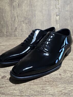 Suitsupply Mens Size 8.5 Black Patent Leather Tuxedo Oxford Shoes